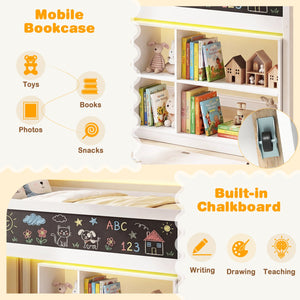 Twin Size Kids Loft Bed with LED Lights and Removable Bookcase-White view 6
