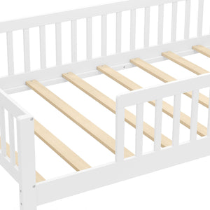 Twin Size Kids Montessori Bed with House-Shaped Headboard and Built-in Storage Shelf-White view 5