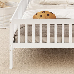 Twin Size Kids Montessori Bed with House-Shaped Headboard and Built-in Storage Shelf-White view 6