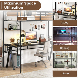 Twin Size Loft Bed Metal Bed Frame with Ladder and Guardrails-Black view 9