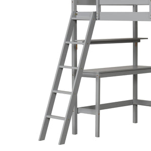 Twin Size Loft Bed with Desk and Bookshelves for Kids and Teens-Gray view 6