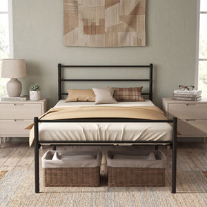 Twin Size Metal Bed Frame Platform with Headboard-Black view 2