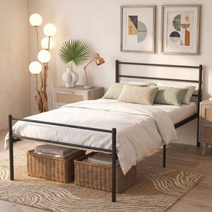 Twin Size Metal Bed Frame Platform with Headboard-Black view 3