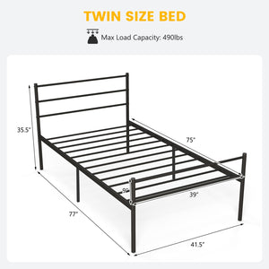 Twin Size Metal Bed Frame Platform with Headboard-Black view 5