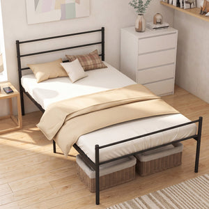 Twin Size Metal Bed Frame Platform with Headboard-Black view 6