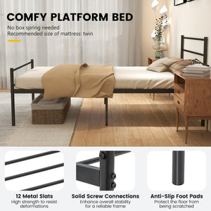 Twin Size Metal Bed Frame Platform with Headboard-Black view 9