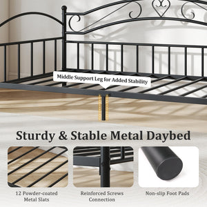 Twin Size Metal Daybed Frame with Headboard for Bedroom-Black view 8