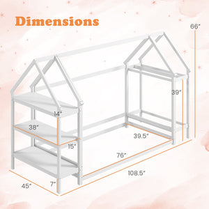 Twin Size Montessori Floor House Bed with Detachable Storage Shelves-White view 4