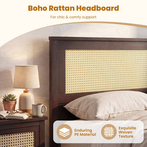 Twin Size Rattan Bed Frame with Storage Drawers-Coffee view 7