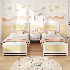 Twin Size Rattan Bed Frame with Storage Drawers-White view 6