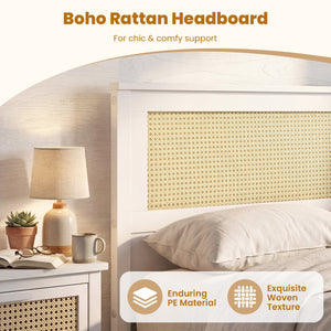 Twin Size Rattan Bed Frame with Storage Drawers-White view 7