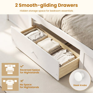 Twin Size Rattan Bed Frame with Storage Drawers-White view 8
