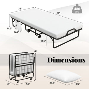 Twin Size Rollaway Guest Folding Bed with Mattress Sturdy Heavy Duty Frame view 4