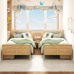 Twin Size Sleigh Bed with 2 Storage Drawers Wood Platform Bed Frame-Natural view 5