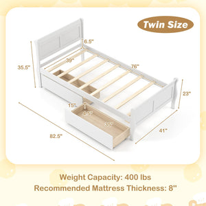 Twin Size Sleigh Bed with 2 Storage Drawers Wood Platform Bed Frame-White view 4