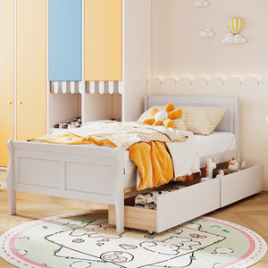 Twin Size Sleigh Bed with 2 Storage Drawers Wood Platform Bed Frame-White view 6