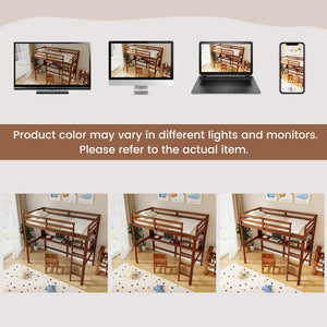 Twin Size Solid Wood Slatted Loft Bed Frame with Safety Guardrail for Kid-Brown view 9