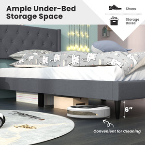 Twin Size Upholstered Platform Bed with Button Tufted Wingback Headboard-Gray view 8