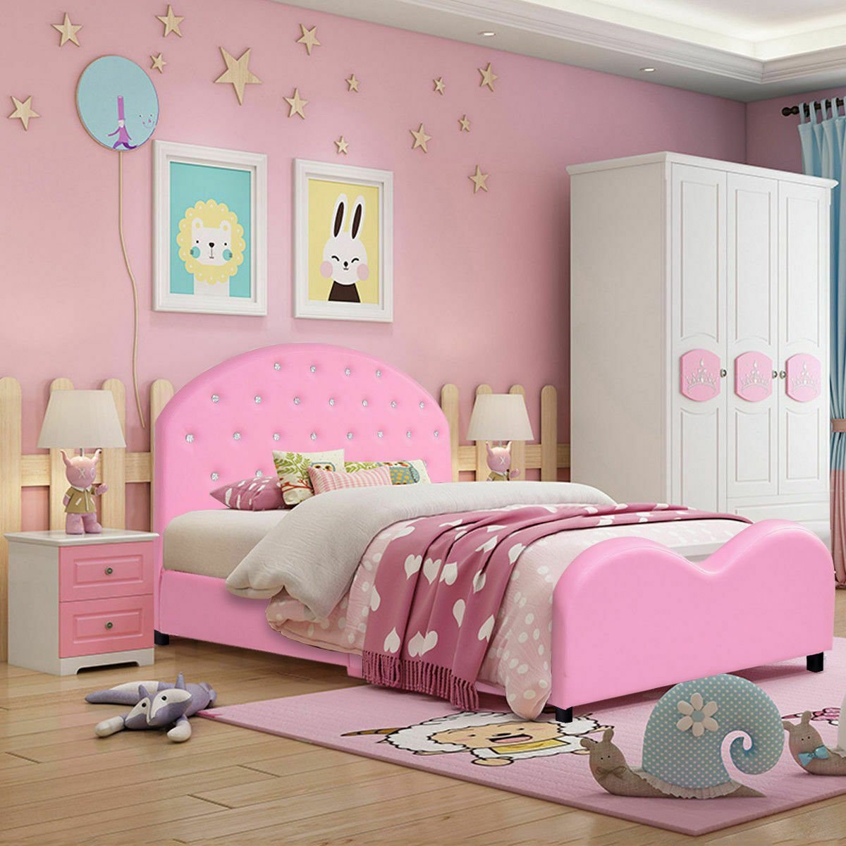 Twin Size Upholstered Platform Toddler Bed with Wood Support view 2
