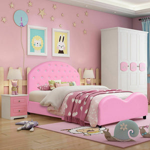 Twin Size Upholstered Platform Toddler Bed with Wood Support view 2