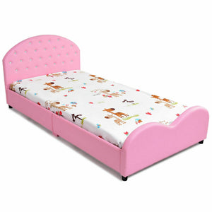 Twin Size Upholstered Platform Toddler Bed with Wood Support view 4