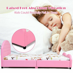 Twin Size Upholstered Platform Toddler Bed with Wood Support view 9