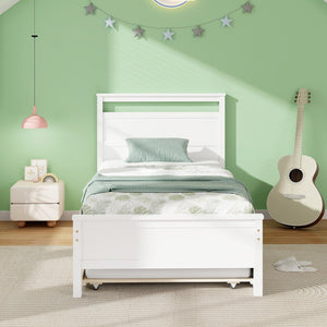 Twin Size Wooden Bed Frame with Trundle for Teens and Adults-White view 3