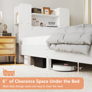 Twin Size Wooden Platform Bed Frame with Bookcase Headboard-White view 8