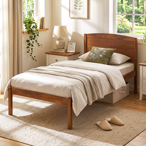 Twin Size Wooden Platform Bed Frame with Curved Headboard-Walnut view 2