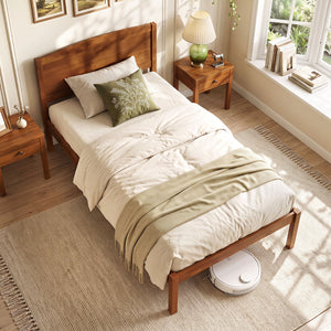 Twin Size Wooden Platform Bed Frame with Curved Headboard-Walnut view 3
