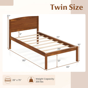 Twin Size Wooden Platform Bed Frame with Curved Headboard-Walnut view 4