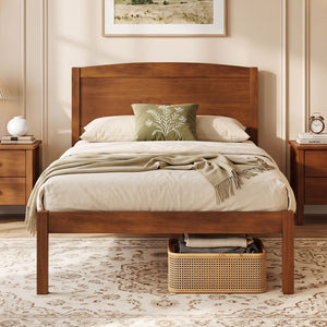 Twin Size Wooden Platform Bed Frame with Curved Headboard-Walnut view 5