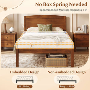 Twin Size Wooden Platform Bed Frame with Curved Headboard-Walnut view 8