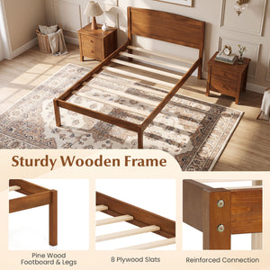 Twin Size Wooden Platform Bed Frame with Curved Headboard-Walnut view 9