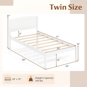 Twin Size Wooden Platform Bed Frame with Curved Headboard-White view 4