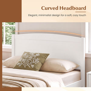 Twin Size Wooden Platform Bed Frame with Curved Headboard-White view 6