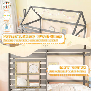 Twin Size Wooden Platform House Bed with Trundle and Roof-Grey view 5