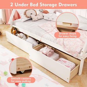 Twin Size Wooden Tent Platform House Bed with 2 Drawers-White view 7