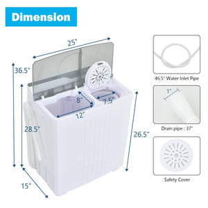 Twin Tub Portable Washing Machine with Timer Control and Drain Pump for Apartment-Gray view 4