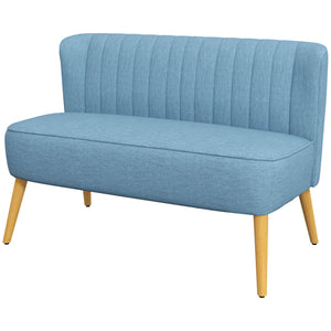 2 Seat Sofa, Upholstered Loveseat Sofa with Rubber Wood Legs, Blue