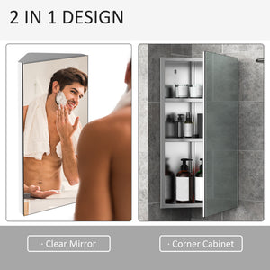 Wall mounted Bathroom Corner Mirror Storage Cabinet Stainless Steel with Single Door