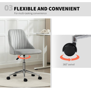 Vanity Chair for Makeup, Velvet Comfy Office Chair with Adjustable Height, Swivel Wheels for Bedroom, Living Room, Cream