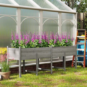 Wooden Raised Garden Bed Planter, Large Elevated Planter Box with Legs, Bed Liner and Drain Holes, Grey – view 7