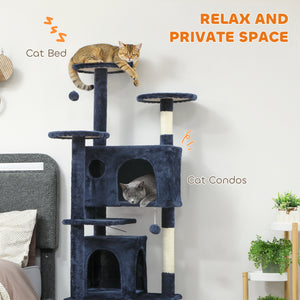 54" Cat Tree, Multi-Level Cat Tower with Scratching Posts, Cat Condos, Bed, Platforms, Ramp, Toy Ball, Beige – view 67