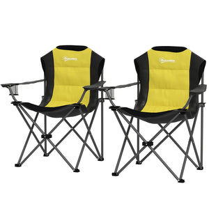 2 Pack Folding Camping Chairs, High Back Folding Chairs w/ Cup Holder, Padded Camping Chairs for Outdoor Events, Cream