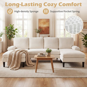 U-shaped Sectional Couch with Double Chaise for Living Room-Beige view 9