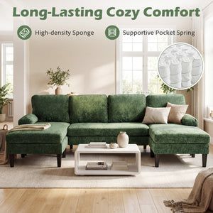 U-shaped Sectional Couch with Double Chaise for Living Room-Green view 9