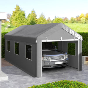10' x 20' Carport, Heavy Duty Portable Garage with 6 Mesh Windows and 2 Doors, Dark Grey – view 14