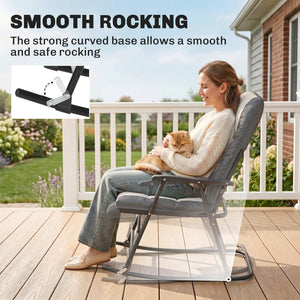 Folding Rocking Chair Set of 2 Padded Rockers with Armrest, Navy Blue – view 20