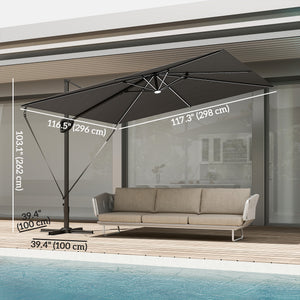 10 x 9.7 ft Offset Cantilever Patio Umbrella with Lights, Wind Rope, UPF50+ Outdoor Cantilever Parasol, Dark Grey